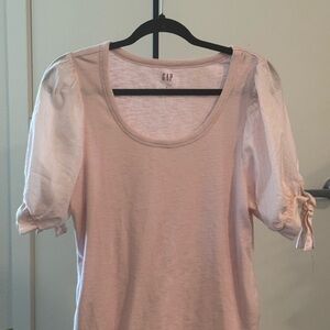 GAP Pink Puff-Sleeve Scoop Neck Top